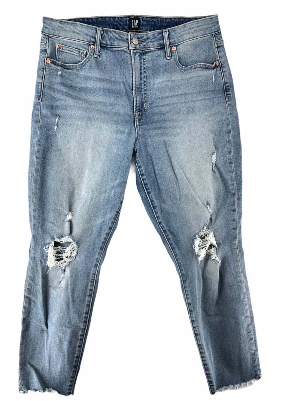 GAP High Waisted Distressed Curvy True Skinny Stretch Denim Jeans Womens Size 33